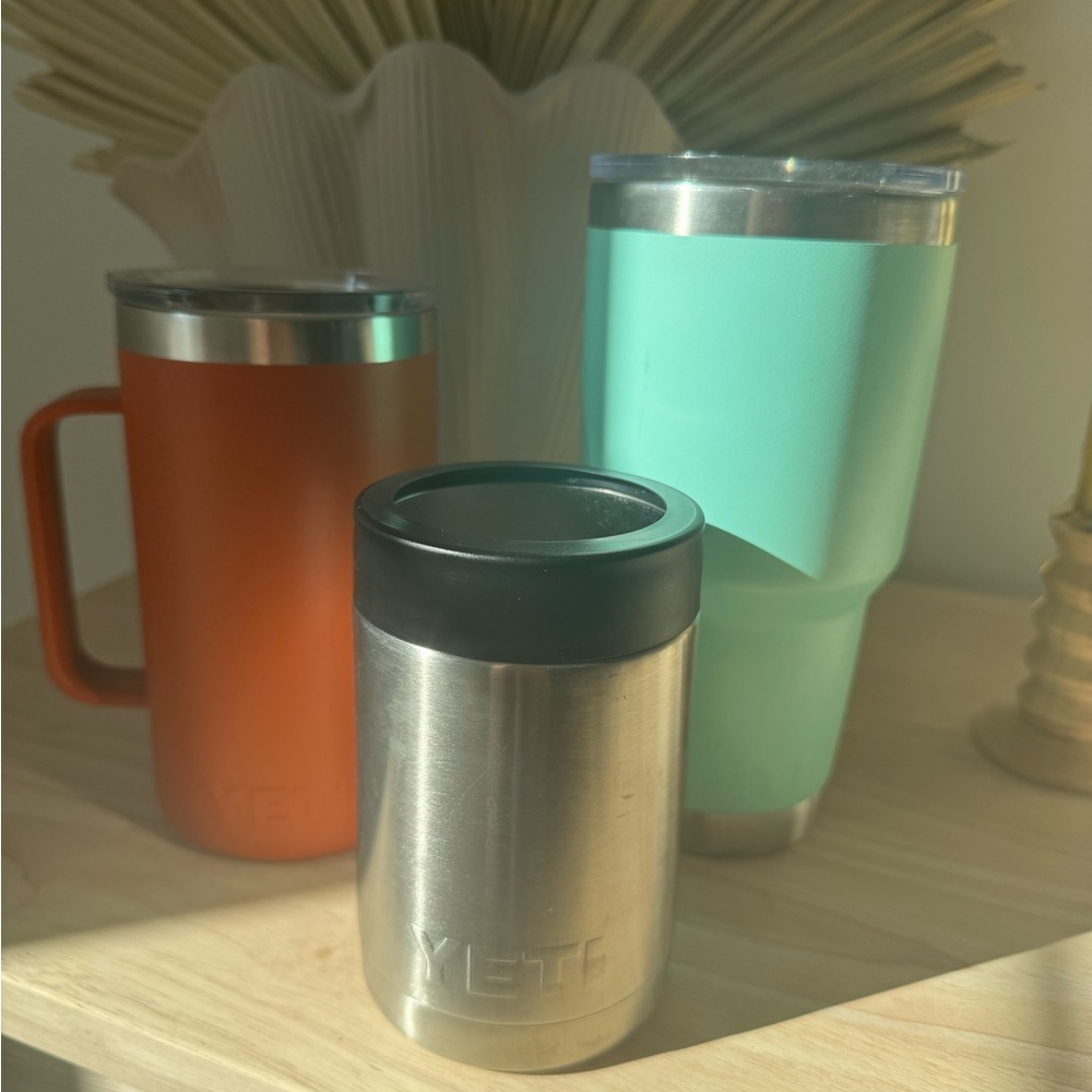 YETI Orange, Silver, and Mint Drinkware Trio